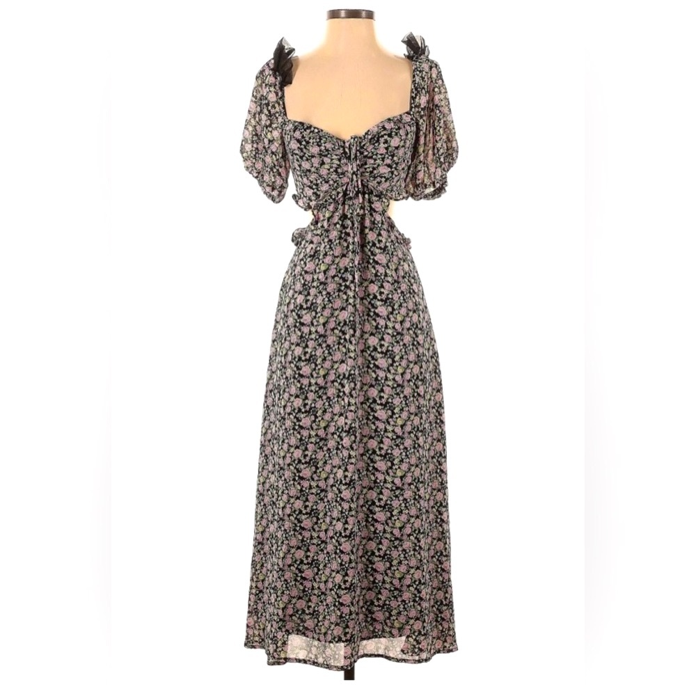 Floral Cutout Puff Sleeve Dress